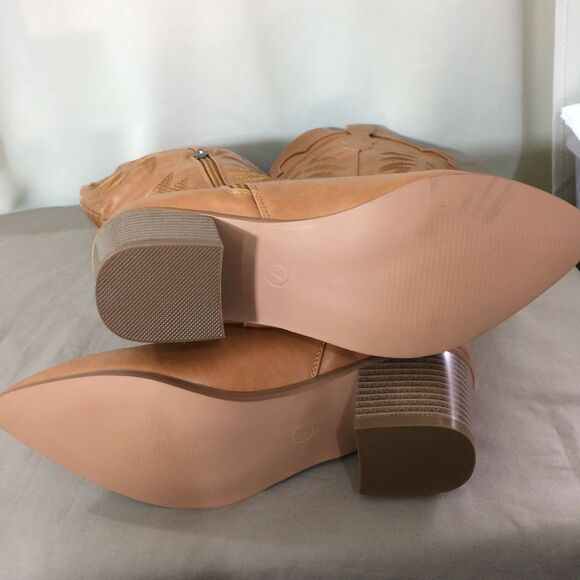 NEW Brown Cowboy Boots Faux Leather Size 8 Western Tall Pointed Toe Zip - Picture 3 of 8